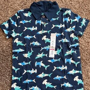 jumping beans Navy Polo with Teal & Light Blue Hammerhead Sharks